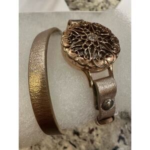 Retired Origami Owl Rose Gold Locket Set with Swarovski & Leather Wrap